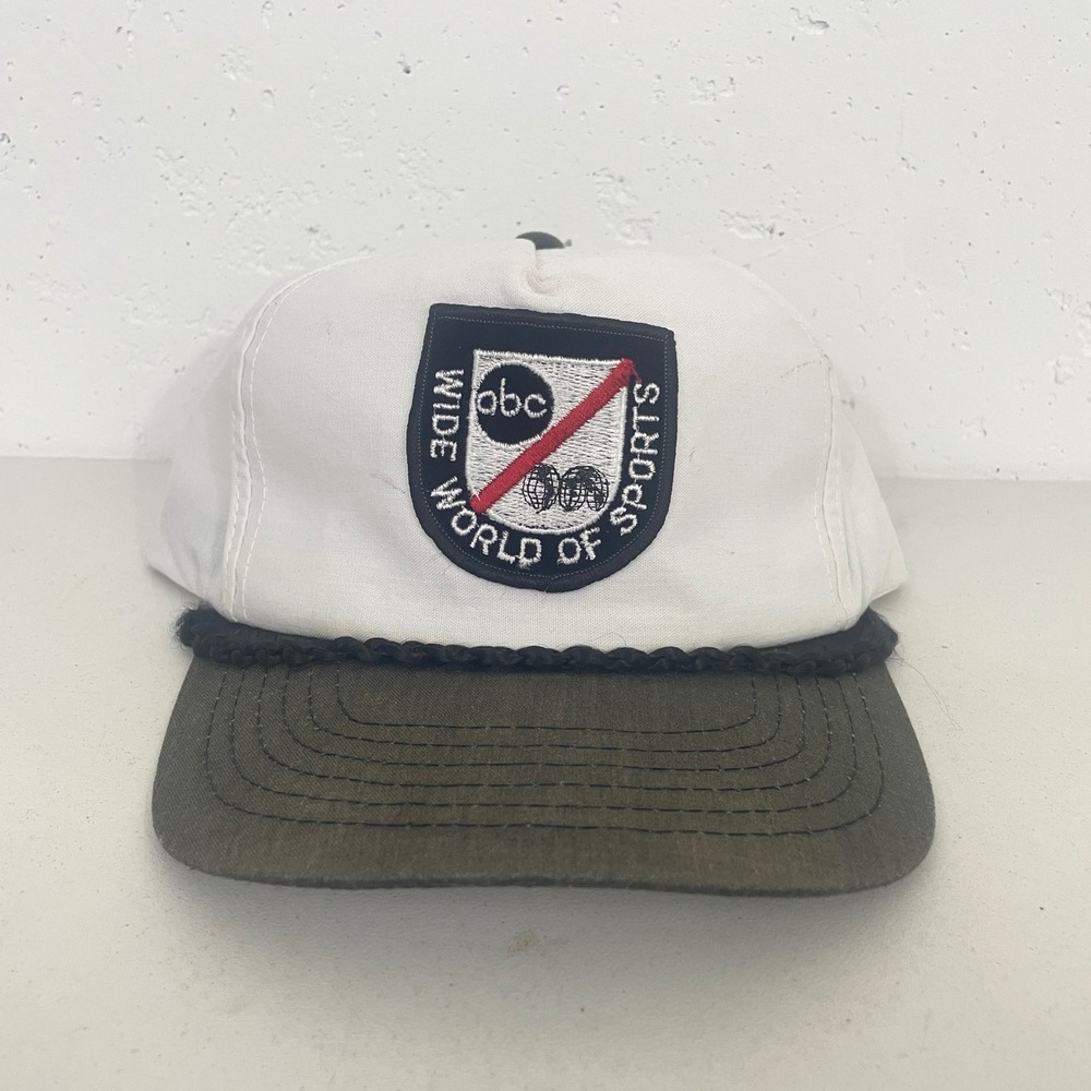 VTG ABC Wide World of Sports Snapback Hat Cap Rope White/Black Korea 80s Promo